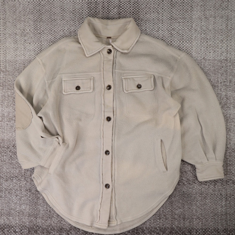 Free People Ruby Jacket Oatmeal Beige Fleece Oversized Button Shirt Jacket XS